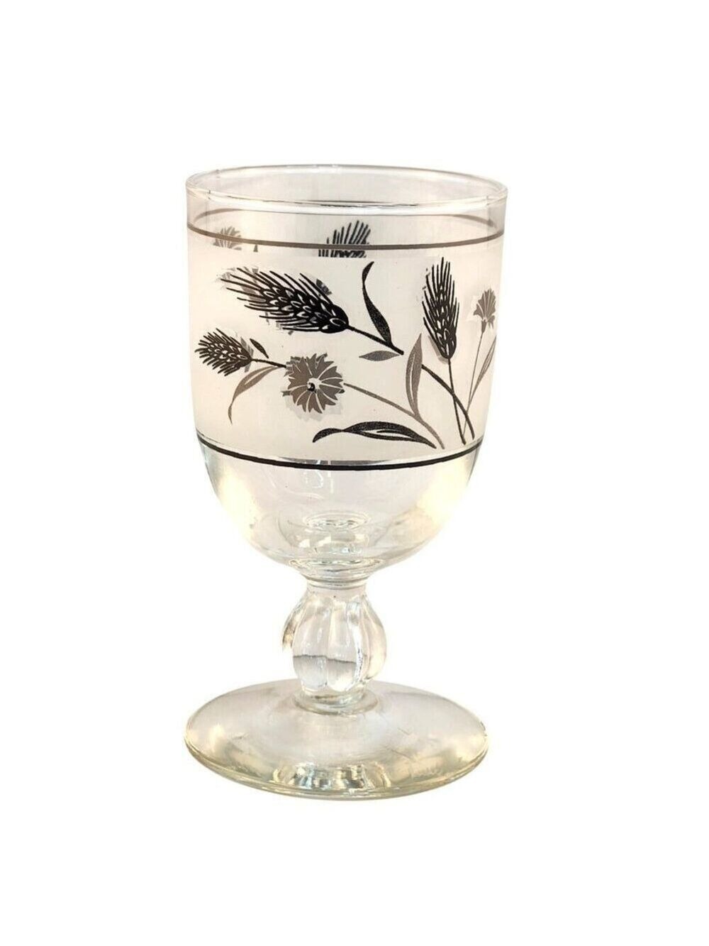 Libbey Silver Wheat Foliage Water Goblet Glass 10 Oz Vintage Elegant Design